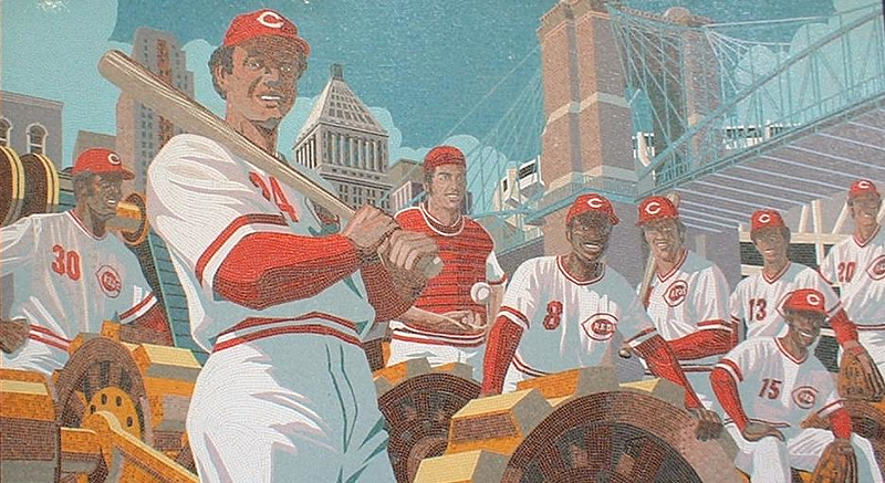 Johnny Bench, seen in the center of a mural in Great American Ball Park in this 2006 photo, is widely considered one of the greatest catchers of all time. - <a href="https://www.flickr.com/photos/brent_nashville/91345364/in/photolist-Lc3Fxj-9UCxxz-9UCxcp-78MaH7-bGvih4-65KrJd-aPrUWH-4S6ngf-4S2c2V-aPrUwi-95aN5-39bfEs-9JRxNy-4S2bZp-2hmLnEG-6Jgix1-5pWpCu-4S6nam-4S6nf1-4S6nbQ-4S2c1p-9WPChE-CbTVLL-396HYt-4NPihh" t