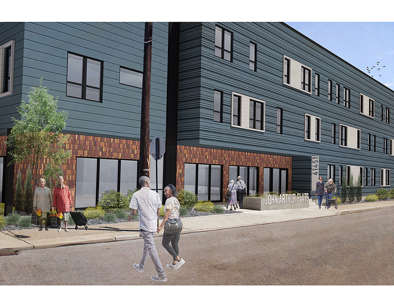 A rendering of the John Arthur Flats, the city's first LGBTQ-friendly affordable housing community for seniors. The name honors the late John Montgomery Arthur, a Cincinnati native and husband of Jim Obergefell — the plaintiff in the Supreme Court case that legalized same-sex marriage in the United States. - Photo: Provided by NEST/Pennrose