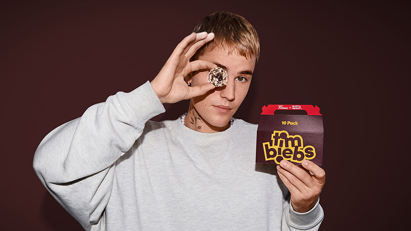 Justin Bieber and his Timbiebs tiny donuts - PHOTO: PROVIDED BY TIM HORTON'S