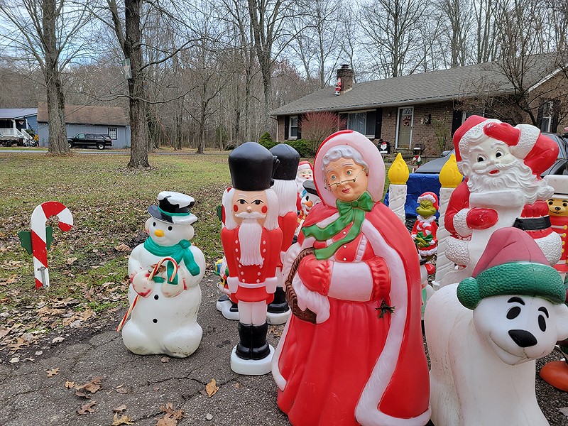 Jason Dunham of Clermont County has a giant collection of glowing holiday-themed blow molds. - Photo: Allison Babka