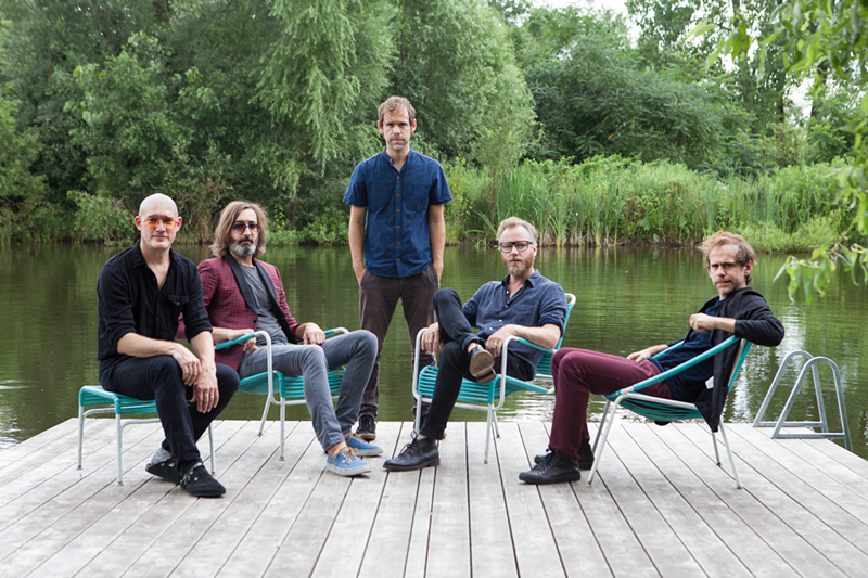 The National with twin brothers Aaron and Bryce Dessner (middle and seated, far right) - PHOTO: GRAHAM MACINDOE