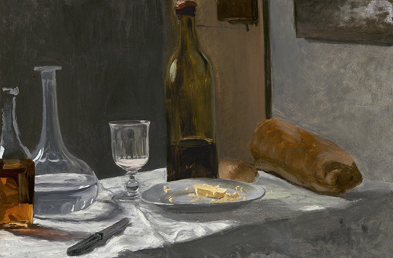 Claude Monet (1840–1926), France, Still Life with Bottle, Carafe, Bread, and Wine, circa 1863–63, oil on canvas - Photo: National Gallery of Art, Washington, D.C.; Collection of Mr. and Mrs. Paul Mellon, 2014.18.32