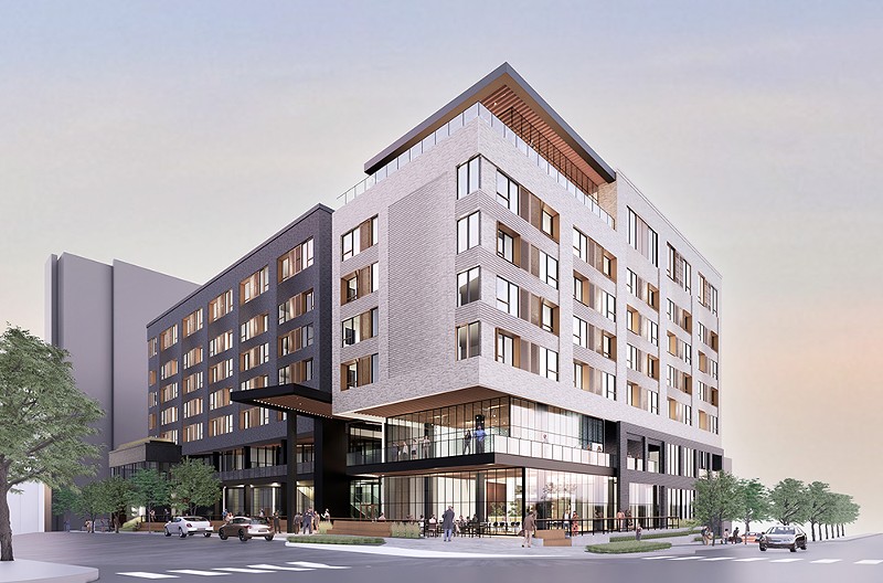 A rendering of Hotel Celare at the corner of Straight Street and Clifton Avenue - Exterior renderings: Courtesy of Meyers+Associates