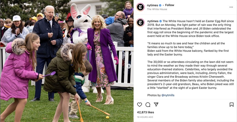 The Easter bunny, made by local Schenz Theatrical Supply, can be seen in the background of this photo (it's the giant white rabbit in a dress...) - PHOTO: INSTAGRAM.COM/NYTIMES