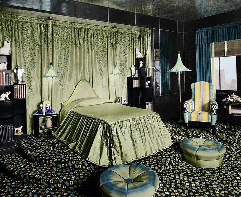 Joseph Urban (American, b. Austria, 1872 -1933), "Bedroom for Elaine Wormser - (detail)," Chicago, 1930 - PHOTO: ALVINA LENKE STUDIOS. COLORIZATION BASED ON RECENT RESEARCH AND ADDED BY LIGHT WORK, SYRACUSE, NEW YORK, 2020.