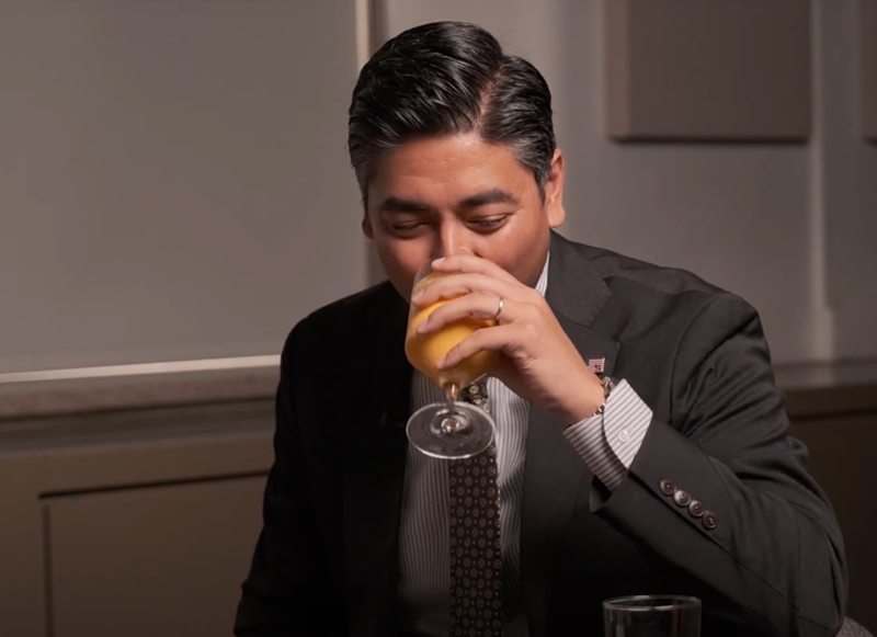 Cincinnati Mayor Aftab Pureval can't handle Krishna's "as spicy as possible" level during a 2022 interview with Asianati. - Photo: YouTube screenshot