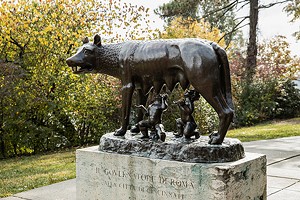 Capitoline Wolf statue in Eden Park before it was stolen.  - Photo: Hailey Bollinger