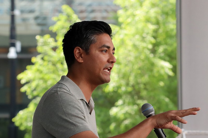 Cincinnati mayor Aftab Pureval speaks at an abortion-support rally in 2022. - Photo: Mary LeBus