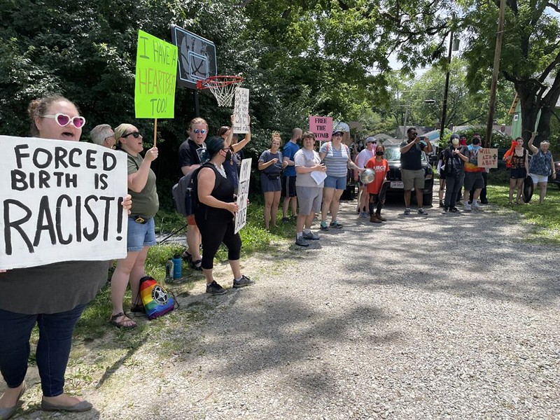 Protesters demonstrate outside the home of Attorney General Dave Yost. - Photo: Nick Evans, Ohio Capital Journal