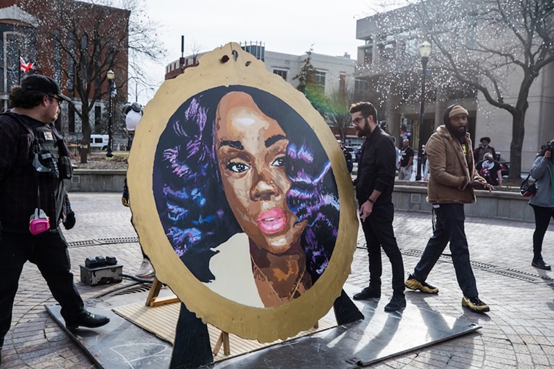 A painting of Breonna Taylor in downtown Louisville's Jefferson Square Park in March 2022 - Kathryn Harrington