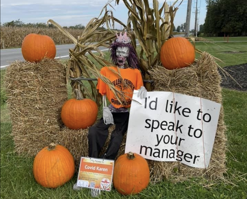 "COVID Karen" scarecrow from 2021's Trail of Scarecrows. - Photo: facebook.com/FCTrailofScarecrows