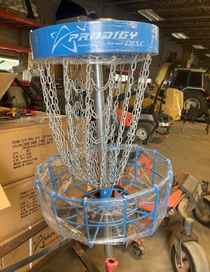 One of Devou Park's disc golf baskets prior to installation. - Photo: Provided by the City of Covington