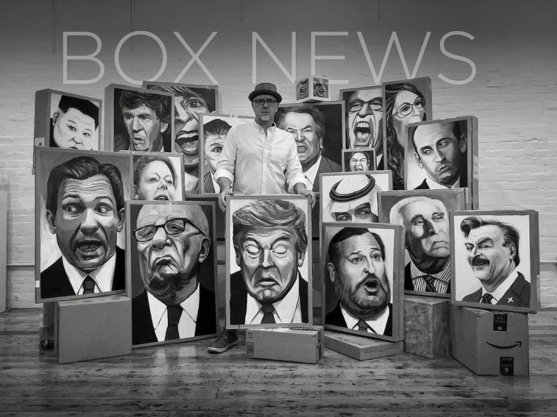 Artist Paul Kroner standing in front of works of art included in his "Box News" series. - Photo: Provided by Studio Kroner