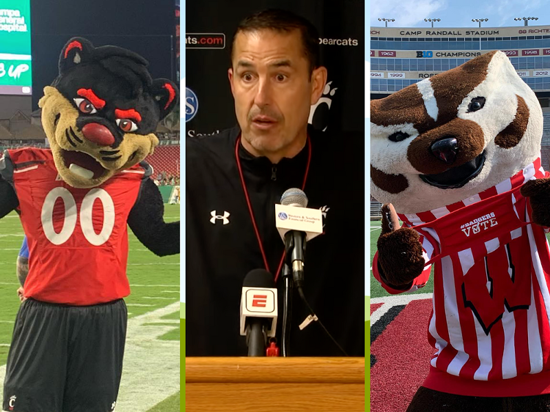 Luke Fickell has moved from the UC Bearcats to the UW Badgers. - Photos l-r: instagram.com/thecincybearcat; youtube.com/@CincinnatiBearcats; instagram.com/uwbuckybadger