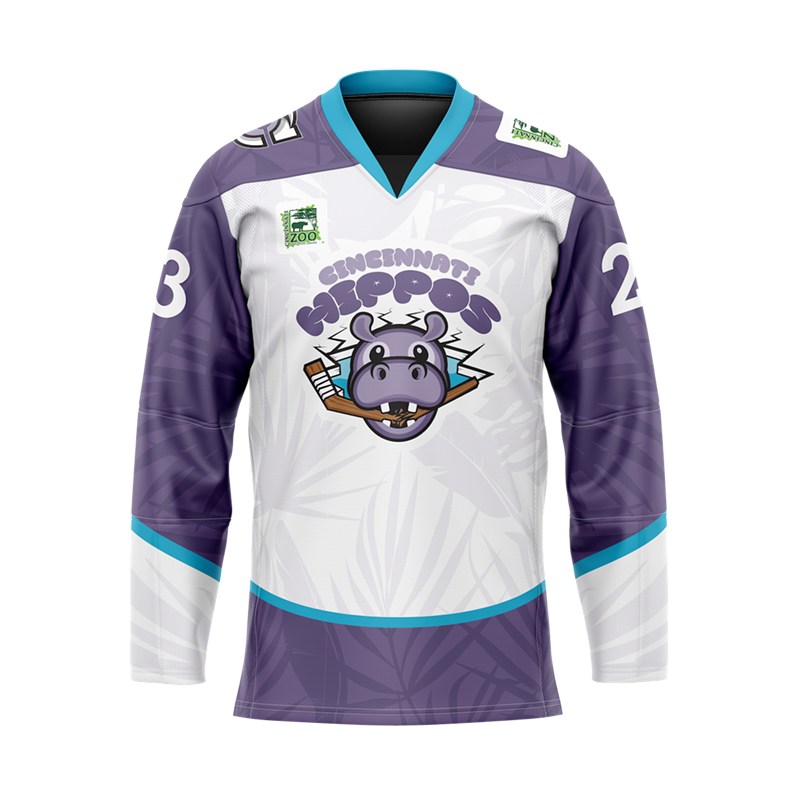 The Cincinnati Cyclones will wear a special hippo jersey during a game on March 4, 2023. - Photo: Provided by the Cincinnati Cyclones