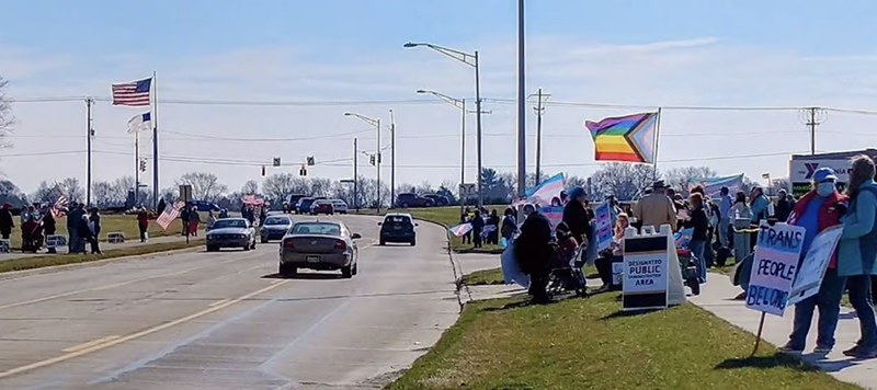 Counter protesters far outnumbered anti-trans activists in Xenia, Ohio on Feb. 25. - Photo: Courtesy of James Knapp