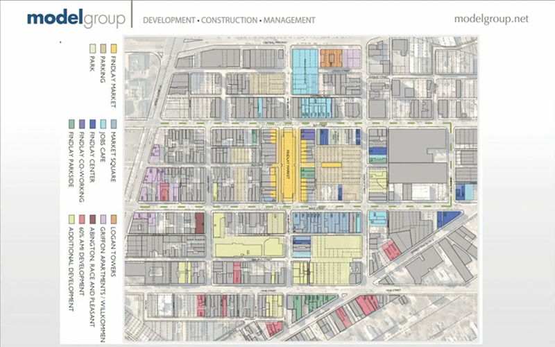 The buildings highlighted in pink are Model Group developments that offer affordable rental rates for renters making 60% or less of the area median income. - Photo: Model Group via CityCable
