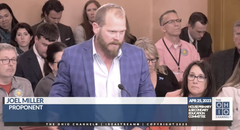 Joel Miller, a chemist, began his testimony in favor of the bill that would out LGBTQ+ youth with a tirade against masks during COVID. - Photo: Screengrab from The Ohio Channel