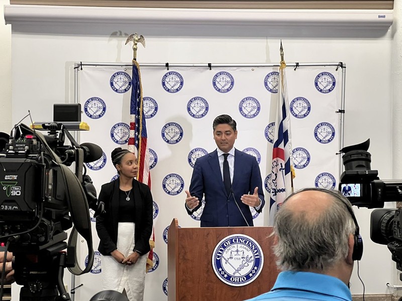 Mayor Aftab Pureval and City Manager Sheryl Long present the city's Fiscal Year 2024 budget on May 26 at City Hall. - Photo: Madeline Fening