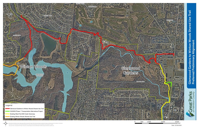 A map of the 3.6-mile shared-use trail between Glenwood Gardens and Winton Woods. - Map provided by Great Parks