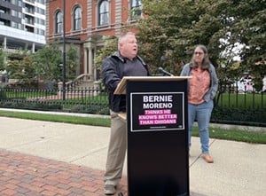 Arthur “Ed” Dunn speaking outside the Columbus Club in downtown Columbus. - Photo: Nick Evans, Ohio Capital Journal