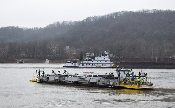 The Anderson Ferry moves over the Ohio River near Cincinnati in February of 2023.