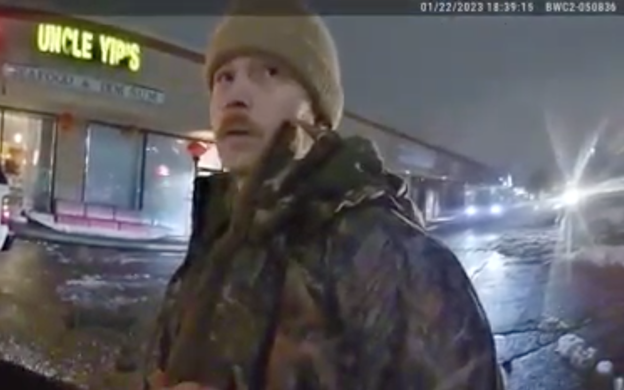 Daniel Beckford, shown here in body-cam footage from Evendale Police Department officers, has been indicted for two counts of vandalism, one count of inducing panic and three counts of having weapons while under disability after allegedly shooting the windows of Tokyo Foods in Evendale on Jan. 22, 2023.