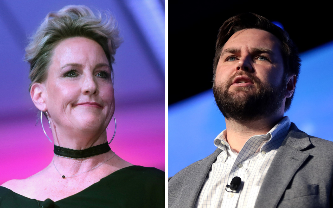 Environmental advocate Erin Brockovich (left) is criticizing U.S. senator from Ohio J.D. Vance for his lack of communication about the Feb. 3 train derailment in East Palestine.