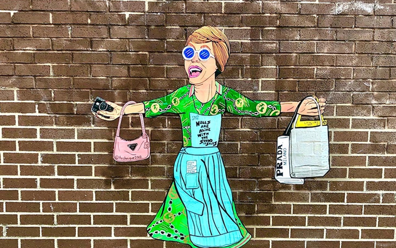 "The malls are alive with the sound of sales" mural