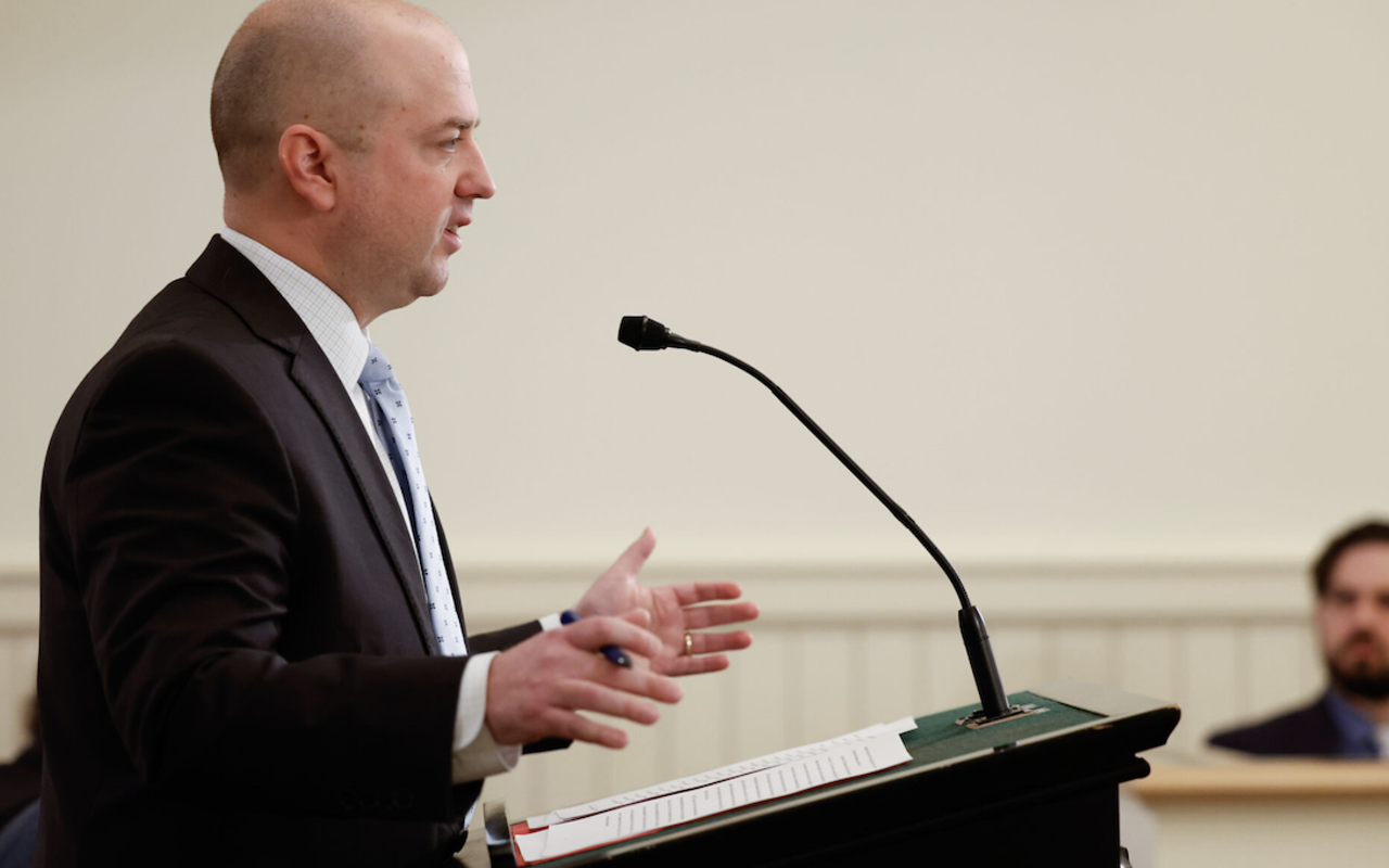 State Rep. Brian Stewart, R-Ashville, addresses the House Constitutional Resolutions committee meeting on March 22, 2023, at the Statehouse in Columbus, Ohio.