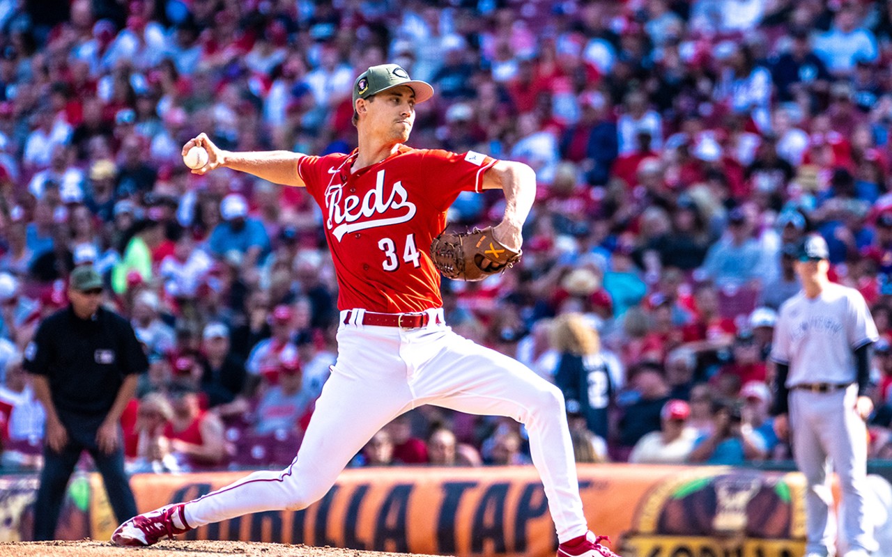 Luke Weaver pitching during the fourth inning of the Cincinnati Reds vs. New York Yankees game on May 20, 2023.