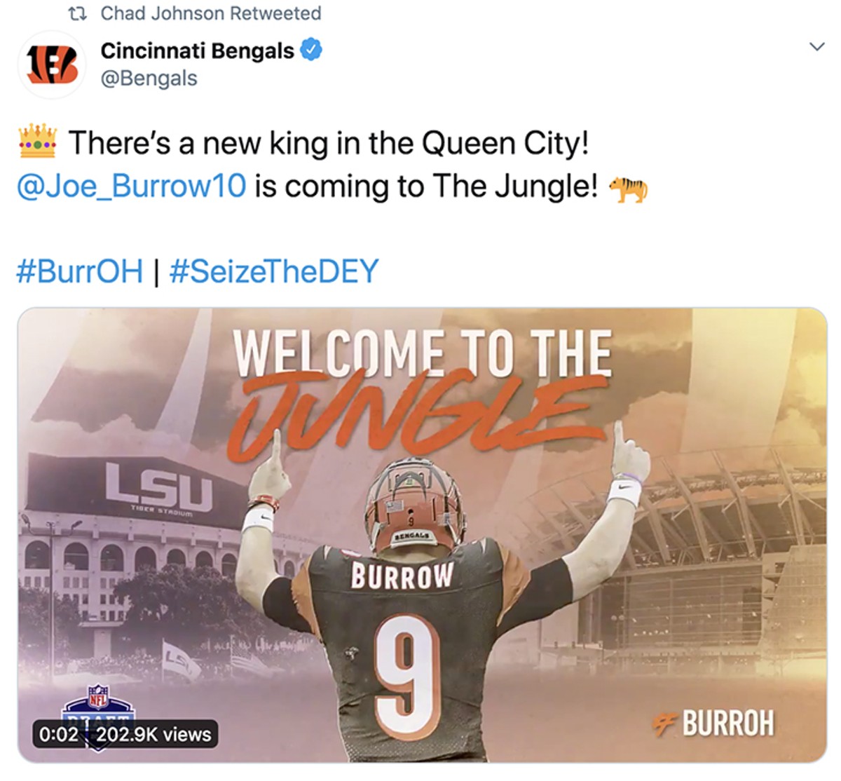 Chad Johnson just got Joe Burrow to like a Who Dey tweet