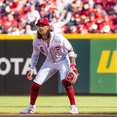Cincinnati Reds second baseman Jonathan India takes the field during the season opener at Great American Ball Park on March 30, 2023.