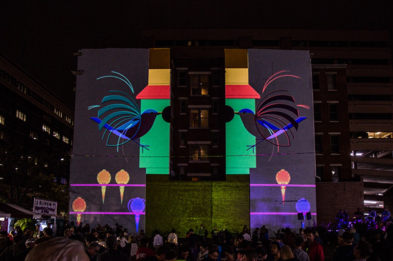 SATURDAY 17
EVENT: Makerspace: Glow, Radiate and Blink!
Get ready for BLINK 2019 with this Makerspace workshop at the CAC. The BLINK art and light festival will span 30 blocks and cross the Ohio River from Oct. 10-13 with large-scale projection mapping, murals, interactive light sculptures and live entertainment. Learn how to make your own work of luminary art and awesome party hats in this class, which will teach attendees how to create paper circuits, color changing light-up balloons and the science behind why things glow in the dark. The Makerspace is a &#147;new kind of workspace that provides the community with the opportunity to work with tools for making, digital design and fabrication and coaches to assist in learning the techniques.&#148; This event is kid-friendly. 1-3 p.m. Saturday. Free. Contemporary Arts Center, 44 E. Sixth St., Downtown, facebook.com/cincycac.
Photo: BLINK 2017 by Hailey Bollinger
