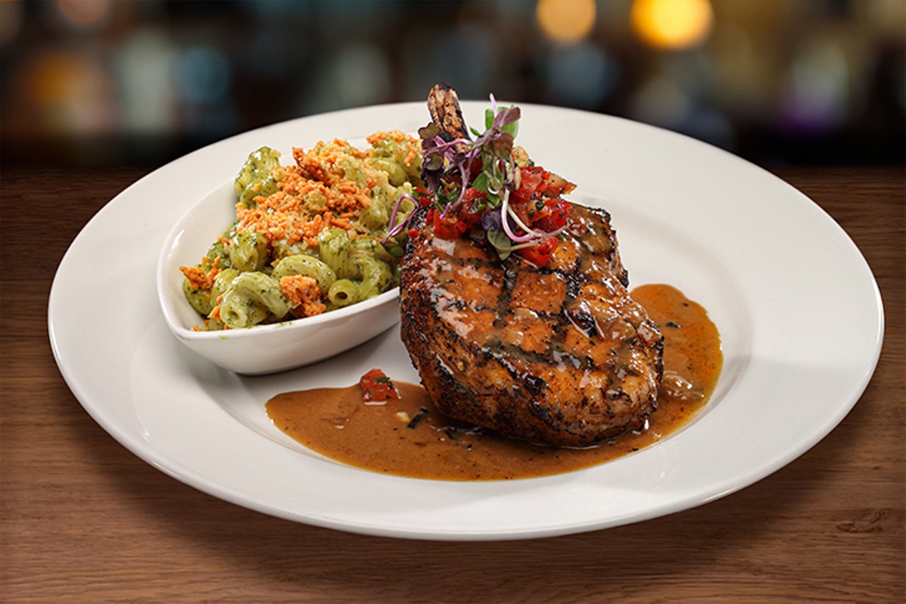 Firebirds Wood Fired Grill
Grilled Chairman's Reserve Prime Pork Chop with bacon-bourbon mustard glaze, served with green chile mac and cheese
Photo: Provided by Firebirds