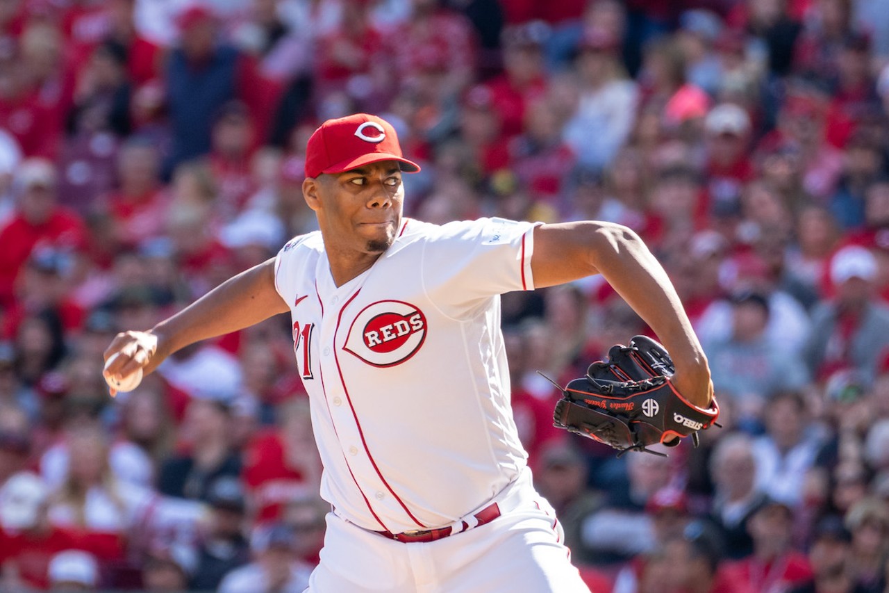 Cincinnati Reds pitcher Hunter Greene throws to the plate during the season opener at Great American Ball Park on March 30, 2023.