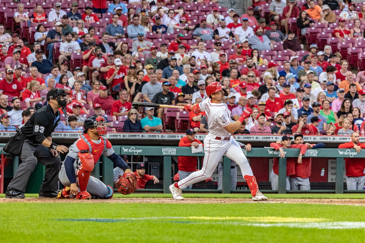 Infielder Spencer Steer during the Cincinnati Reds game against the St. Louis Cardinals on May 23, 2023.