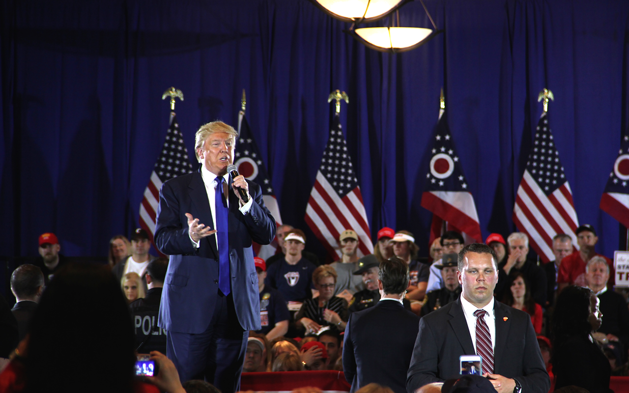 Then-presidential candidate Donald Trump at a 2016 campaign rally in West Chester