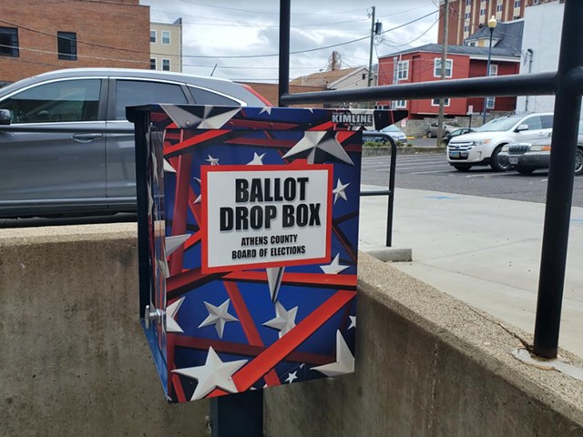 A ballot drop box is seen outside the Athens County Board of Elections.