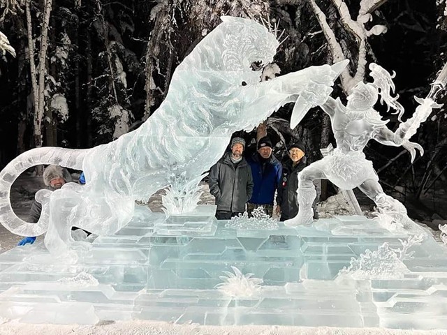 An ice sculpture from the 2023 Meltdown Winter Ice Festival