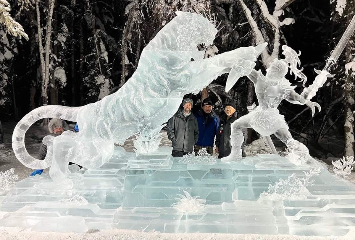 An ice sculpture from the 2023 Meltdown Winter Ice Festival
